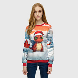 Свитшот женский Маленький новогодний милый дракоша 2024, цвет: 3D-красный — фото 2