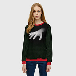 Свитшот женский Белая рука на плетёной текстуре, цвет: 3D-красный — фото 2