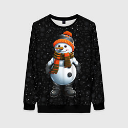 Свитшот женский Снеговик и снежинки, цвет: 3D-черный