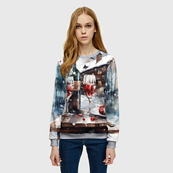 Свитшот женский Новогодние напитки на фоне зимнего пейзажа, цвет: 3D-меланж — фото 2