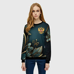 Свитшот женский Золотые листья и герб России, цвет: 3D-черный — фото 2