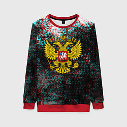 Свитшот женский Россия герб краски глитч, цвет: 3D-красный