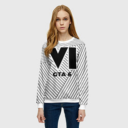 Свитшот женский Символ GTA 6 на светлом фоне с полосами, цвет: 3D-белый — фото 2