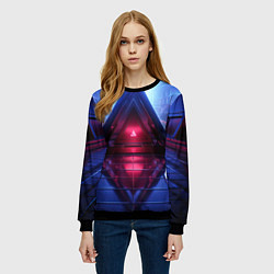 Свитшот женский Фиолетовое свечение за треугольной абстракцией, цвет: 3D-черный — фото 2