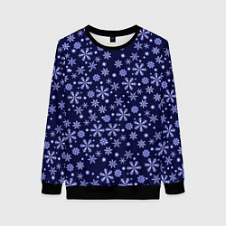 Свитшот женский Снежный новогодний паттерн сине-фиолетовый, цвет: 3D-черный