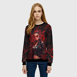 Свитшот женский Девушка в красных наушниках, цвет: 3D-черный — фото 2