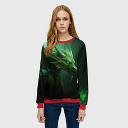 Свитшот женский Яркий зеленый дракон, цвет: 3D-красный — фото 2