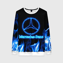Свитшот женский Mercedes-benz blue neon, цвет: 3D-белый