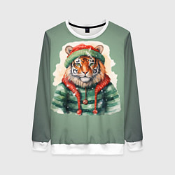 Свитшот женский Новогодний тигр, цвет: 3D-белый