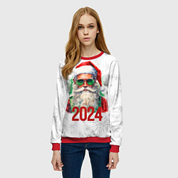 Свитшот женский Санта в зеленых очках, цвет: 3D-красный — фото 2