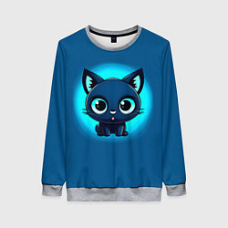 Свитшот женский Котёнок на синем, цвет: 3D-меланж