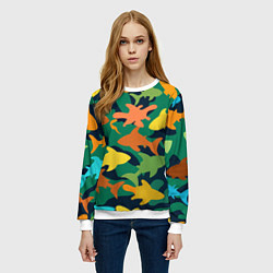 Свитшот женский Камуфляж силуэты рыбок, цвет: 3D-белый — фото 2