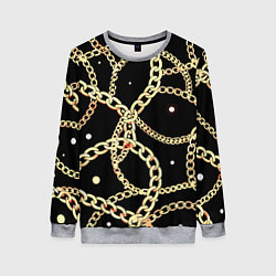 Женский свитшот Золотые цепи на черном - ювелирные украшения патте