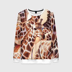 Свитшот женский Жирафы - африканский паттерн, цвет: 3D-белый