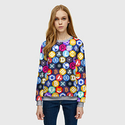 Свитшот женский Криптовалюта Биткоин, Эфириум, Тетхер, Солана патт, цвет: 3D-меланж — фото 2