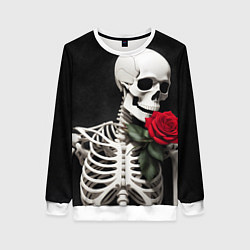 Свитшот женский Скелет с розой в области сердца, цвет: 3D-белый
