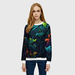 Свитшот женский Кислотная яркая абстракция в камуфляжном стиле, цвет: 3D-белый — фото 2