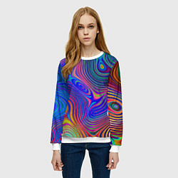 Свитшот женский Яркая абстракция волнистых линий, цвет: 3D-белый — фото 2