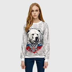 Свитшот женский Белый медведь и белый герб России, цвет: 3D-белый — фото 2