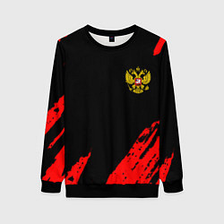 Свитшот женский Россия герб краски красные, цвет: 3D-черный