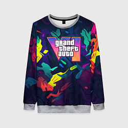 Свитшот женский GTA 6 logo яркий неоновый камуфляжный стиль, цвет: 3D-меланж