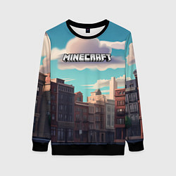 Свитшот женский Minecraft город и лого, цвет: 3D-черный