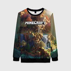 Свитшот женский Minecraft logo горы и реки, цвет: 3D-черный