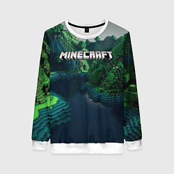 Свитшот женский Minecraft logo зеленые квадратные кубы, цвет: 3D-белый