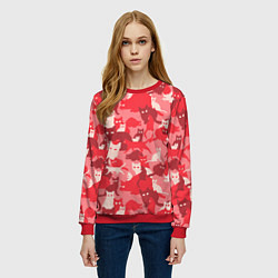 Свитшот женский Розовый кошачий комуфляж, цвет: 3D-красный — фото 2