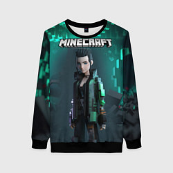Свитшот женский Minecraft cyberpunk green neon, цвет: 3D-черный