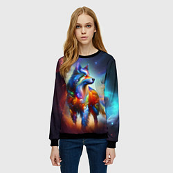 Свитшот женский Космический красочный волк, цвет: 3D-черный — фото 2