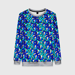 Свитшот женский Синий узор и чёрная обводка, цвет: 3D-меланж