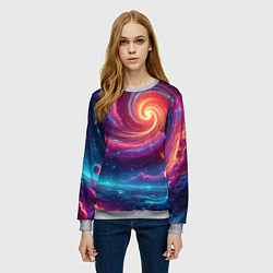 Свитшот женский Яркая неоновая галактика - нейросеть, цвет: 3D-меланж — фото 2