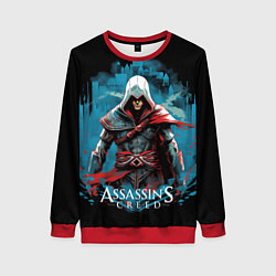 Свитшот женский Assassins creed холодный фон, цвет: 3D-красный