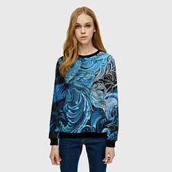 Свитшот женский Синие и белые абстрактные узоры, цвет: 3D-черный — фото 2