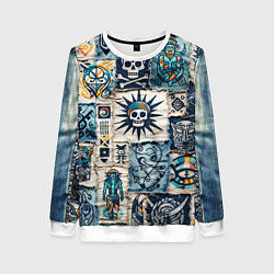 Женский свитшот Пэчворк деним с пиратами