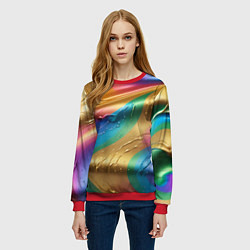 Свитшот женский Жидкий радужный металл, цвет: 3D-красный — фото 2