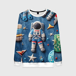 Женский свитшот Космонавт - вышивка по джинсе нейросеть