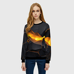 Свитшот женский Разлом черных плит и оранжевая лава, цвет: 3D-черный — фото 2
