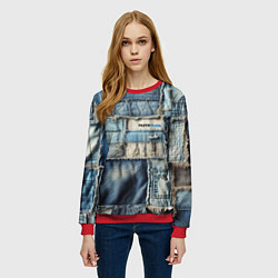 Свитшот женский Patchwork denim - vogue, цвет: 3D-красный — фото 2