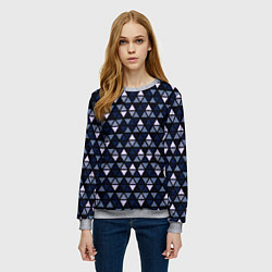 Свитшот женский Чёрно-синий паттерн треугольники, цвет: 3D-меланж — фото 2