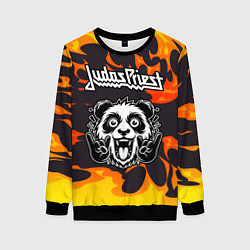 Свитшот женский Judas Priest рок панда и огонь, цвет: 3D-черный
