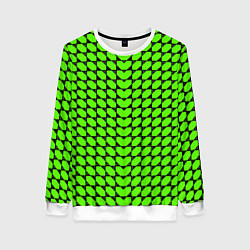 Свитшот женский Зелёные лепестки шестиугольники, цвет: 3D-белый
