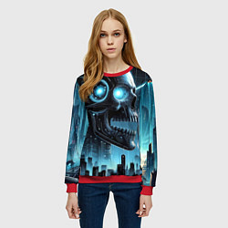 Свитшот женский Cyberpunk skull - metropolis neon glow, цвет: 3D-красный — фото 2
