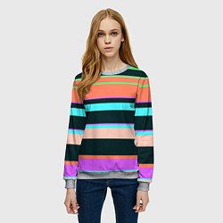Свитшот женский Цветные разные полосы, цвет: 3D-меланж — фото 2