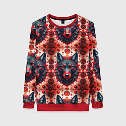 Женский свитшот Серые волки на красном фоне