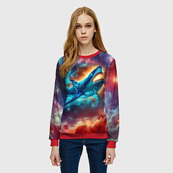 Свитшот женский Космическая неоновая акула - нейросеть, цвет: 3D-красный — фото 2