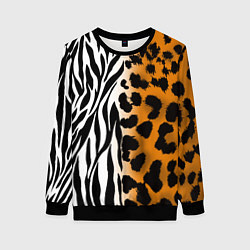 Свитшот женский Леопардовые пятна с полосками зебры, цвет: 3D-черный