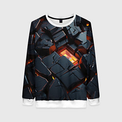 Свитшот женский Черные камни с разломами, цвет: 3D-белый