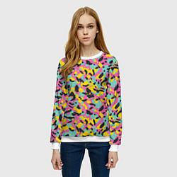 Свитшот женский Пиксельный камуфляжный паттерн в неоновых цветах, цвет: 3D-белый — фото 2